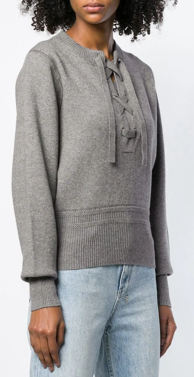 Lace-Up Long Sleeve Sweater, Grey
