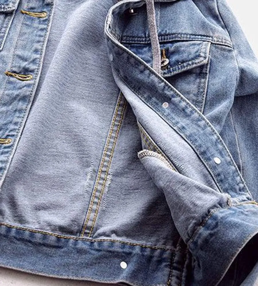 LifeShe Women's Detachable Hoodie Denim Jacket Jean Jackets with Hood