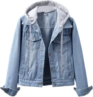 LifeShe Women's Detachable Hoodie Denim Jacket Jean Jackets with Hood