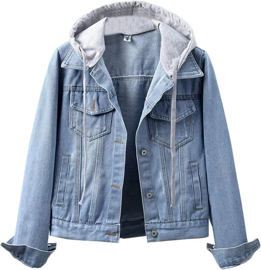 LifeShe Women's Detachable Hoodie Denim Jacket Jean Jackets with Hood