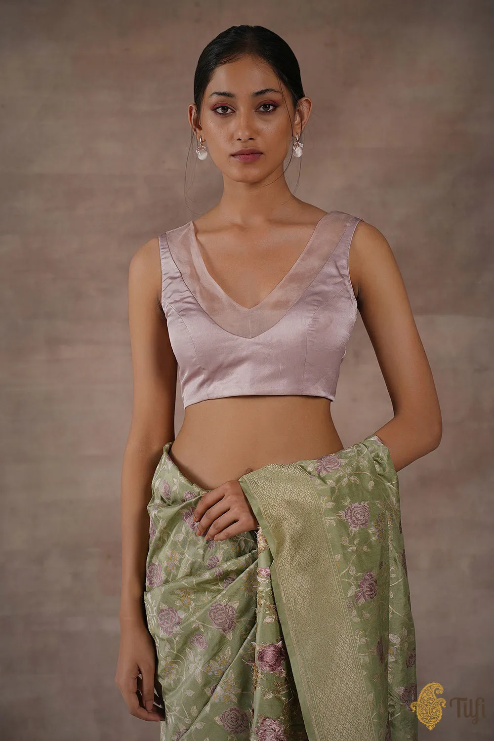 Lilac Organza Pure Satin Silk Blouse