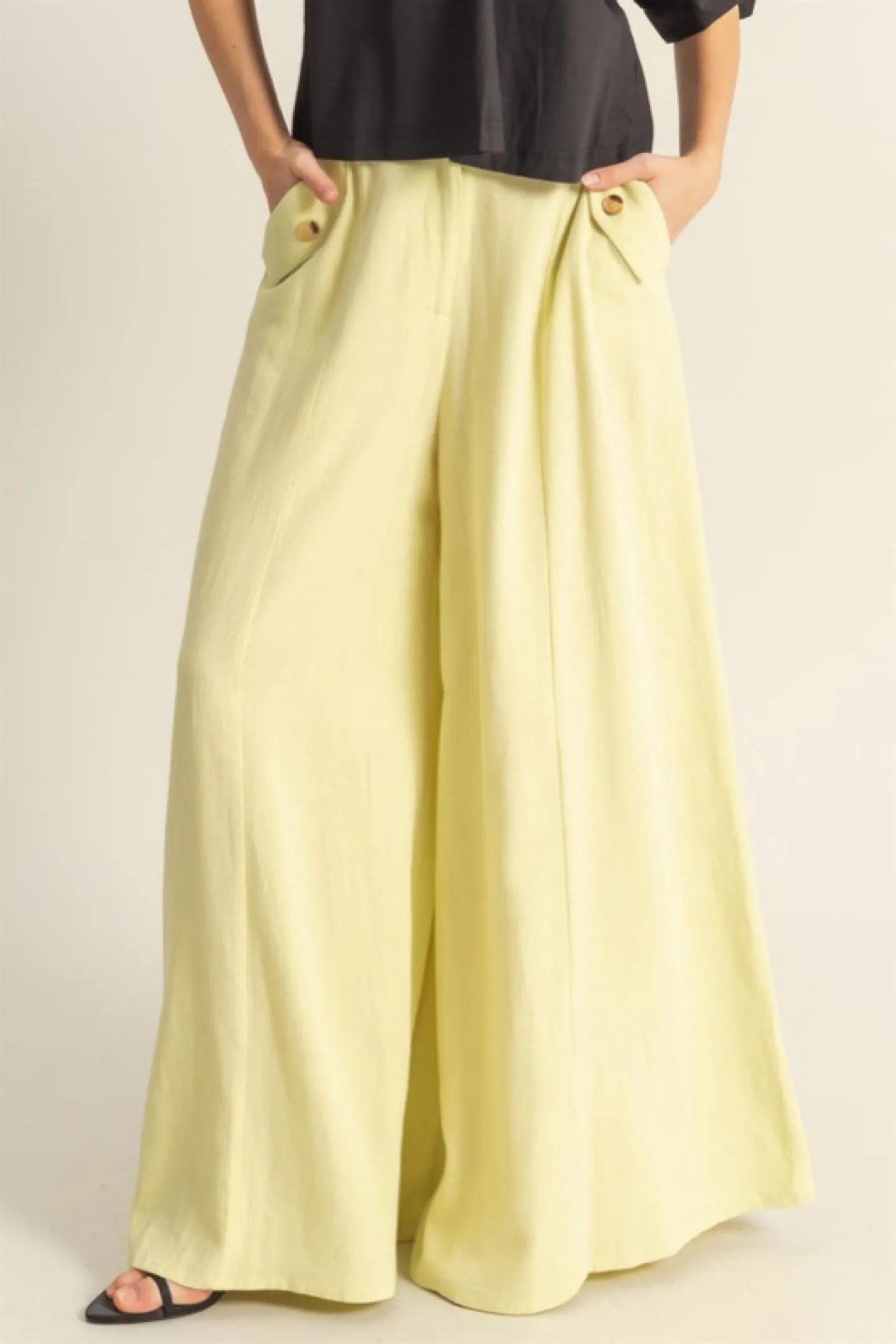 LINEN BLEND FLOWY PANTS