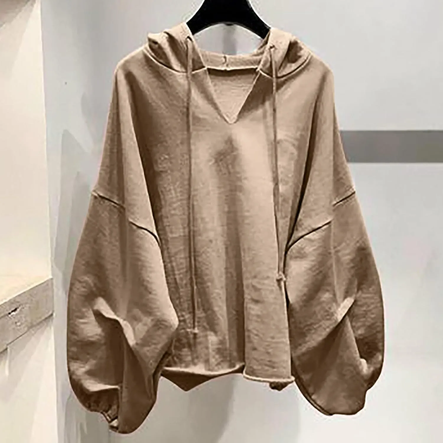 Loose Fit Hoodies For Women Casual Long Sleeve Solid Color Drawstring Sweatshirts Oversized Pullover Tops