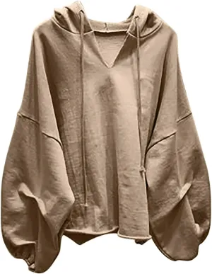 Loose Fit Hoodies For Women Casual Long Sleeve Solid Color Drawstring Sweatshirts Oversized Pullover Tops