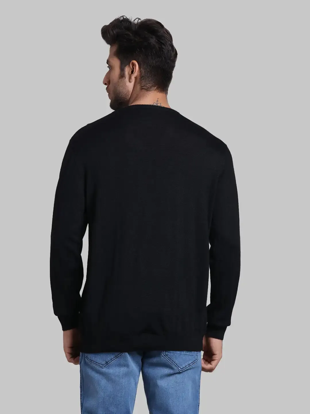 Men Black Regular Fit Solid Wool Blend Full Sleeve V Neck Collar Sweaters