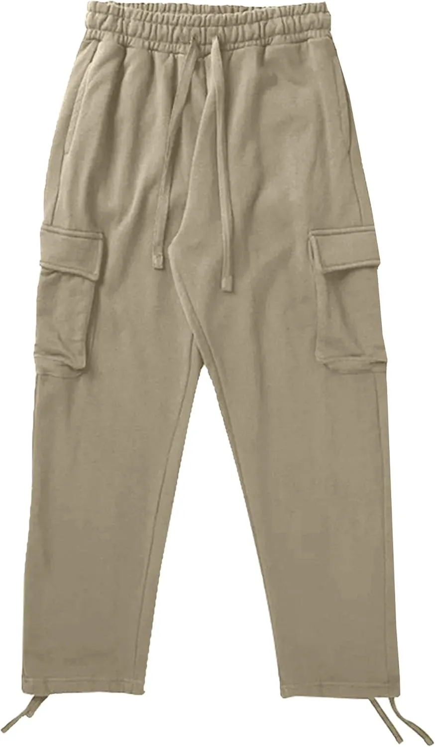 Men's Straight Leg Elastic Waist Work Pants Casual Drawstring Cargo Trousers Lightweight Relaxed Fit Outdoor Pants