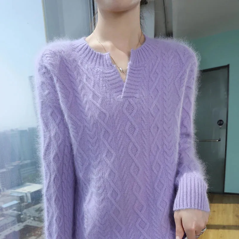 Mink Cashmere Autumn Winter New Women's Round Neck Cardigan Jumper Fashion Diamond Warm Sweater