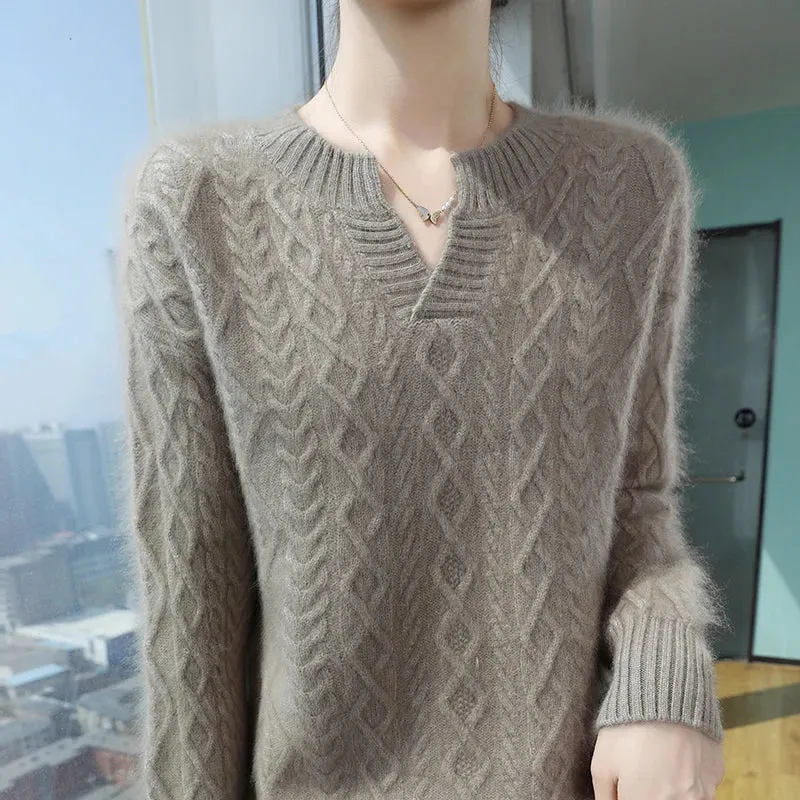 Mink Cashmere Autumn Winter New Women's Round Neck Cardigan Jumper Fashion Diamond Warm Sweater