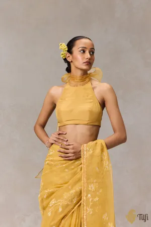 Mustard Yellow Pure Silk Organza Bow Blouse