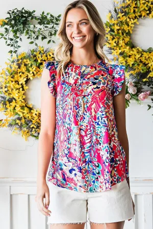 No Dull Moments Ruffled Abstract Print Blouse