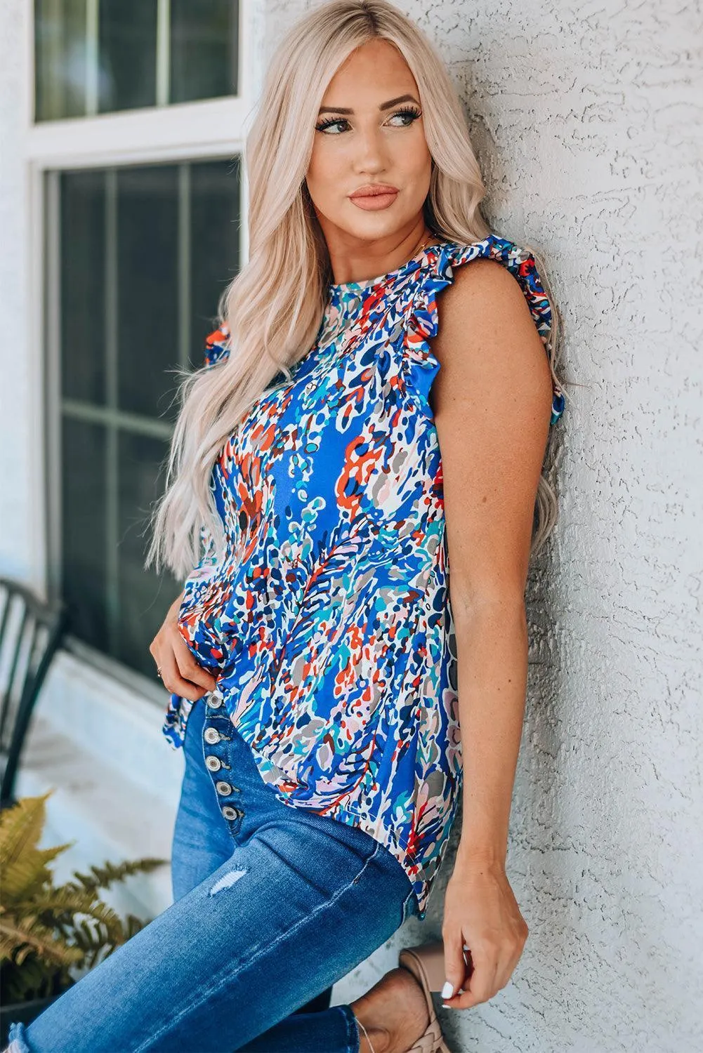 No Dull Moments Ruffled Abstract Print Blouse