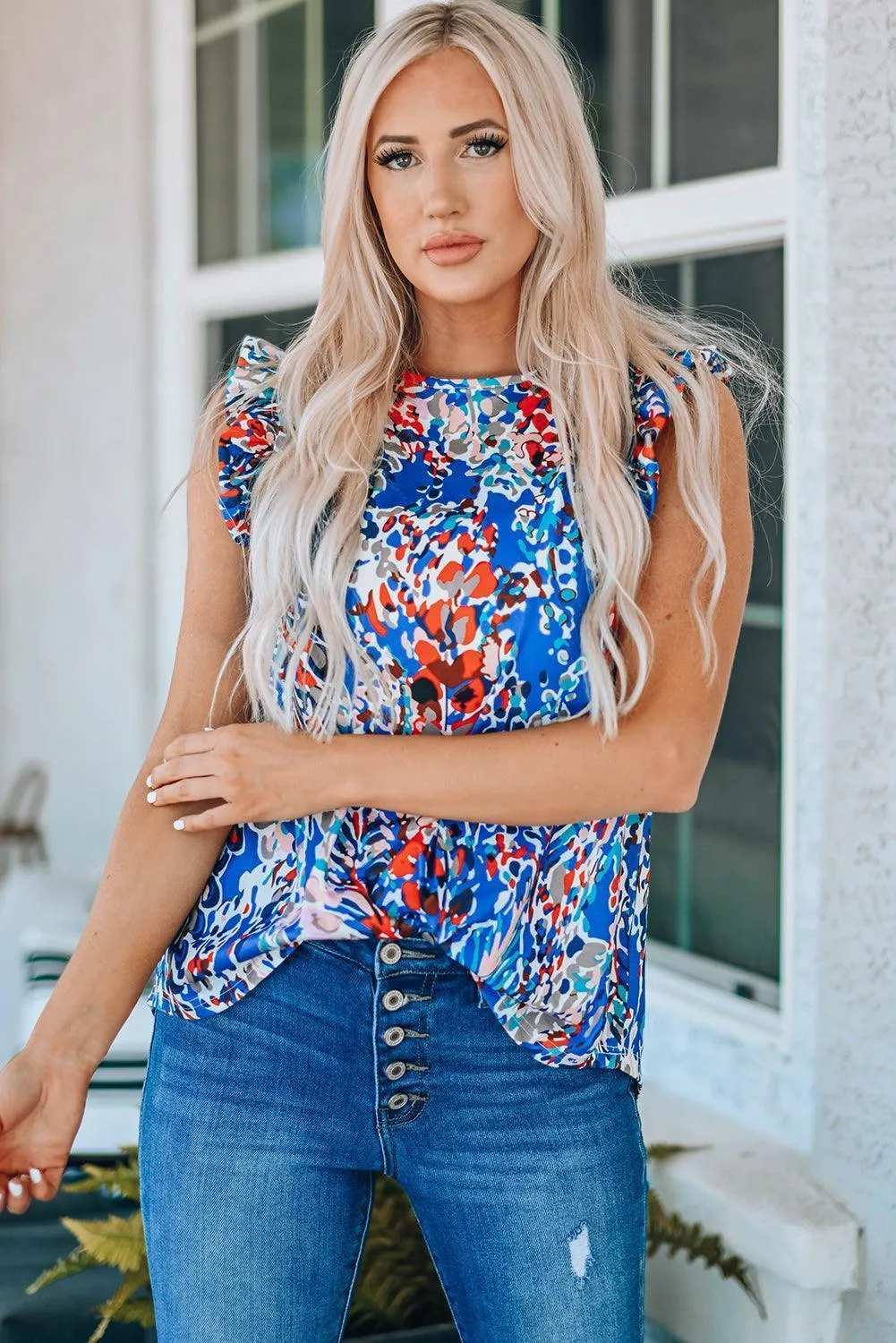 No Dull Moments Ruffled Abstract Print Blouse