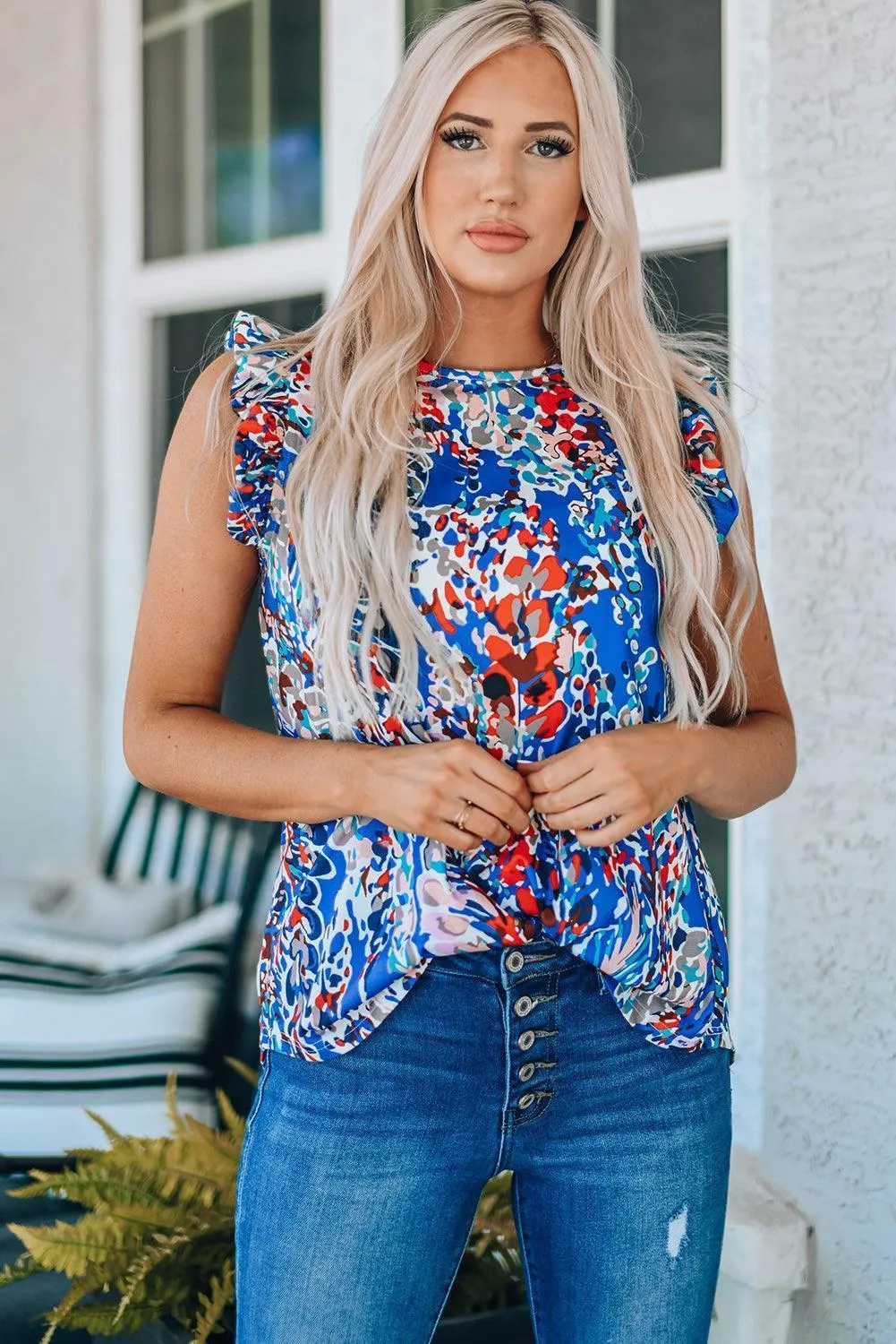 No Dull Moments Ruffled Abstract Print Blouse