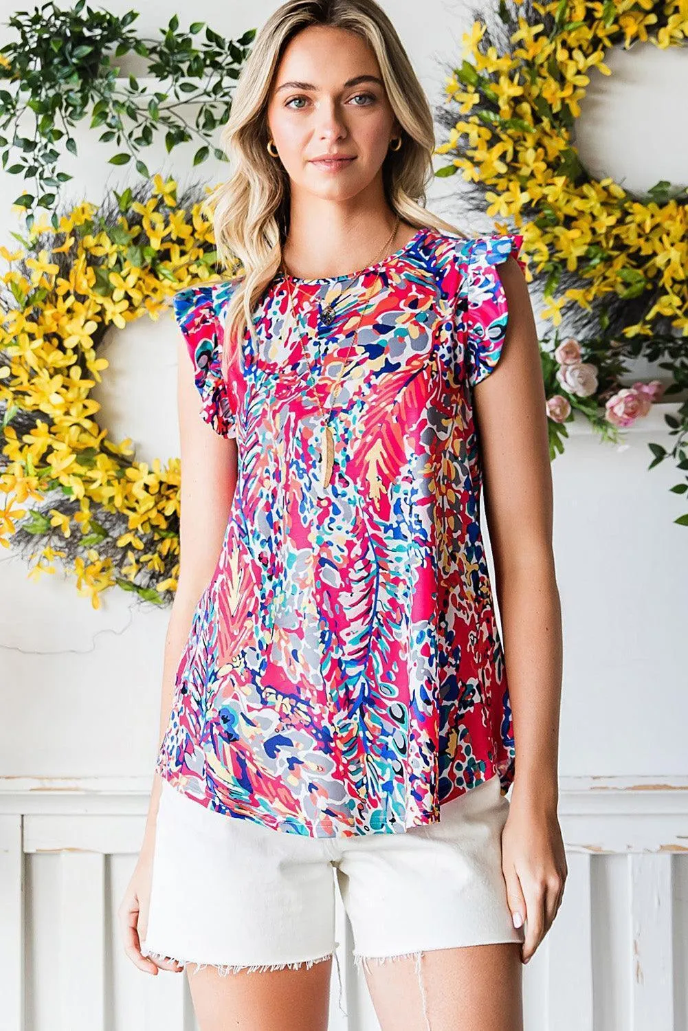 No Dull Moments Ruffled Abstract Print Blouse