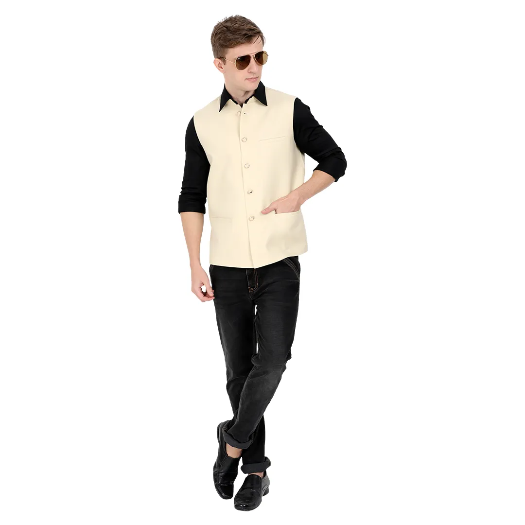 Oat meal - Mandarin Collar Waistcoat