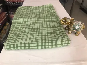 Pastel Green Checks Hand Screen Printed Muslin Viscose Fabric