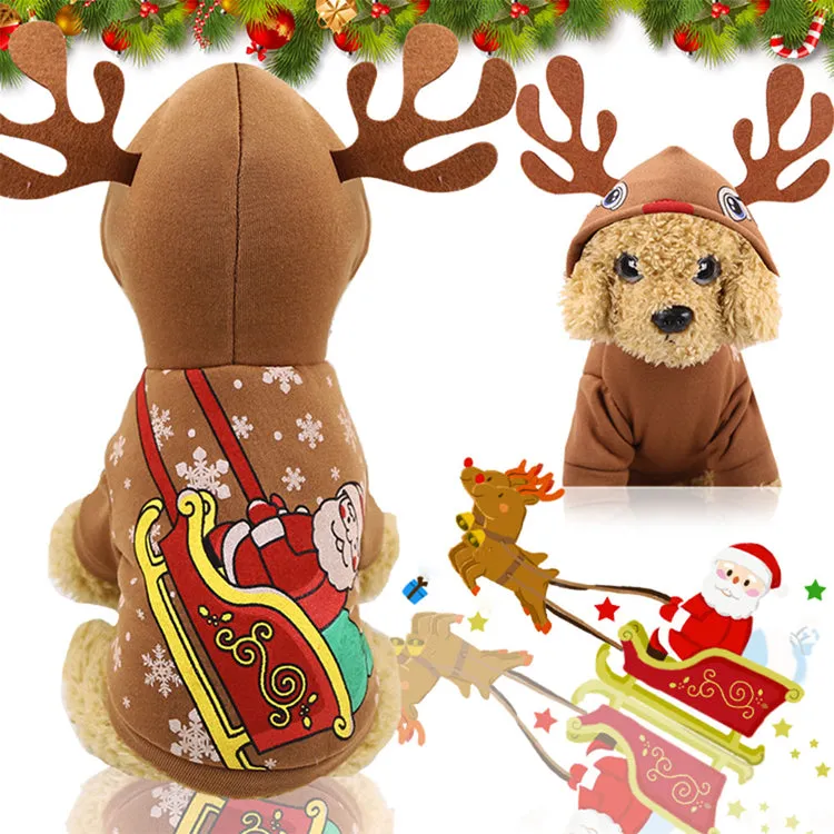 Pet / Dog / Cats Novelty Christmas Hooded Sweatshirt with Antlers