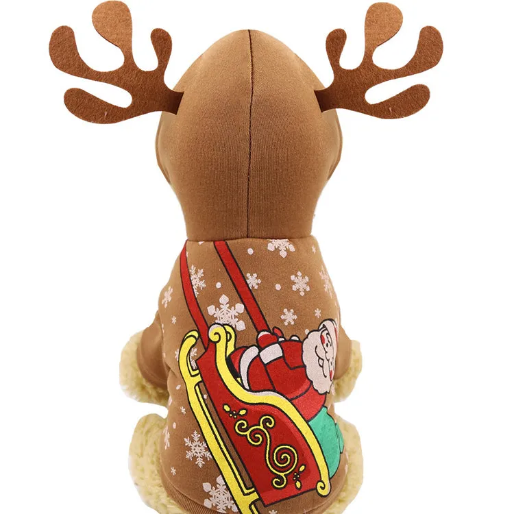 Pet / Dog / Cats Novelty Christmas Hooded Sweatshirt with Antlers