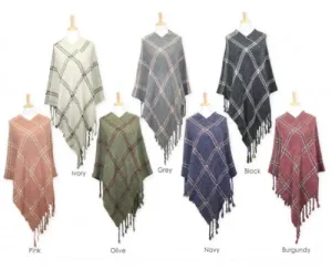 Plaid Poncho with Fringe