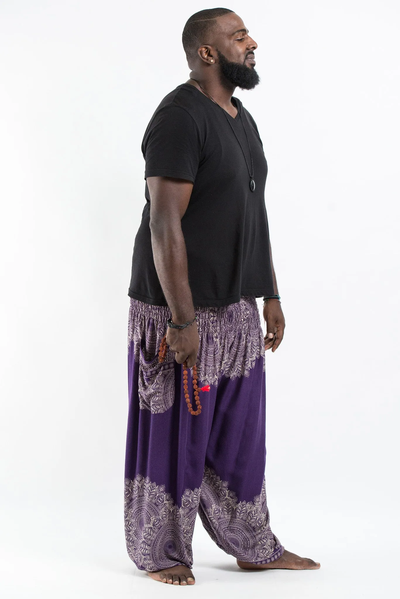 Plus Size Floral Mandalas Men's Harem Pants in Purple