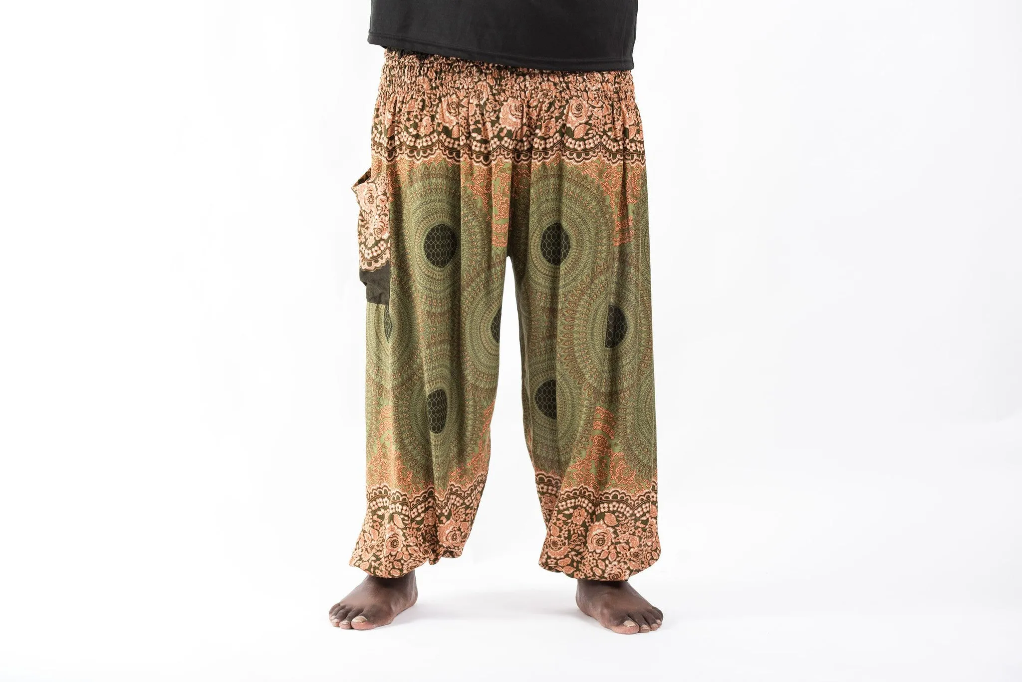 Plus Size Geometric Mandalas Men's Harem Pants in Olive