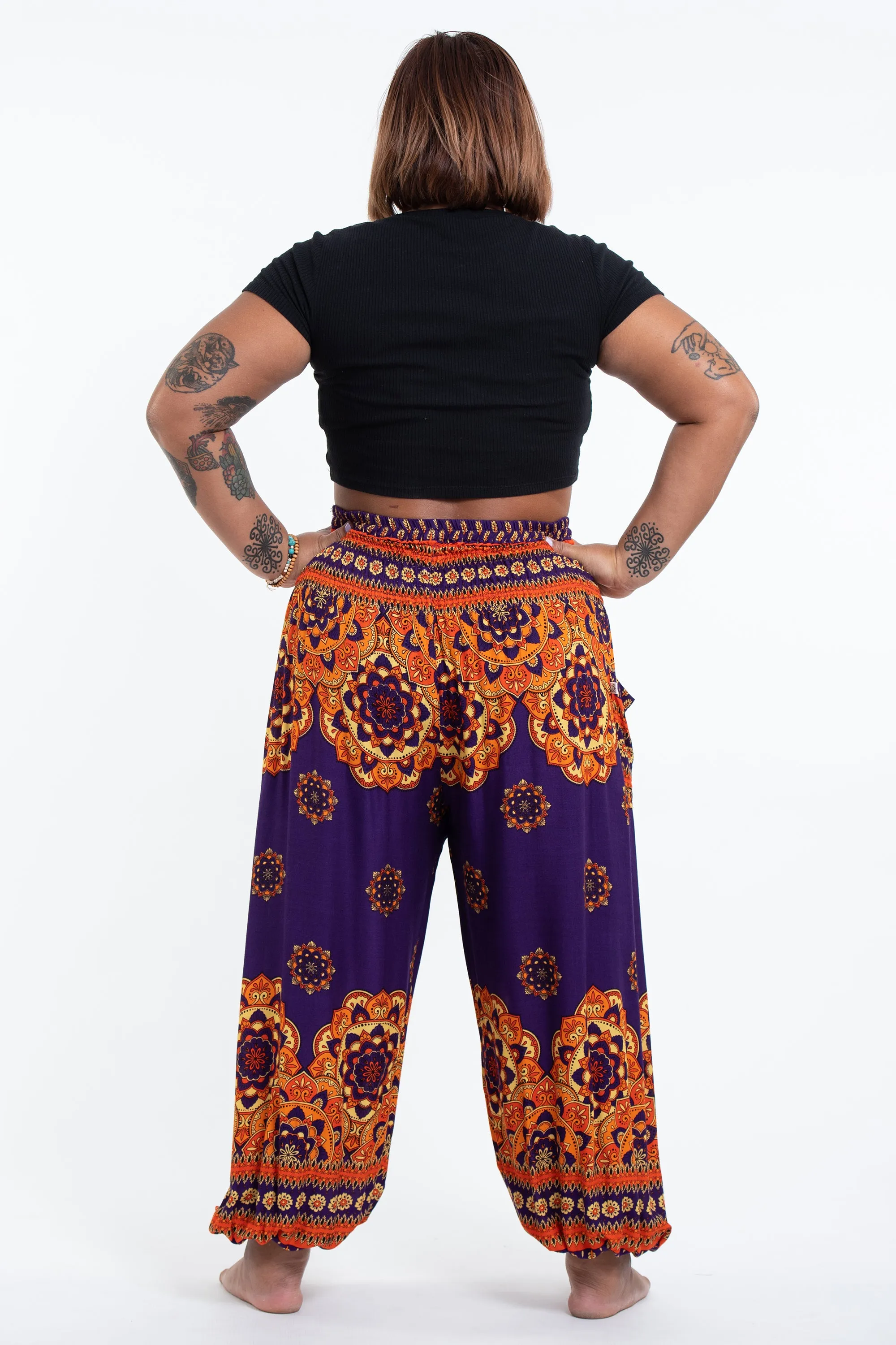 Plus Size Lotus Mandalas Women's Harem Pants in Purple