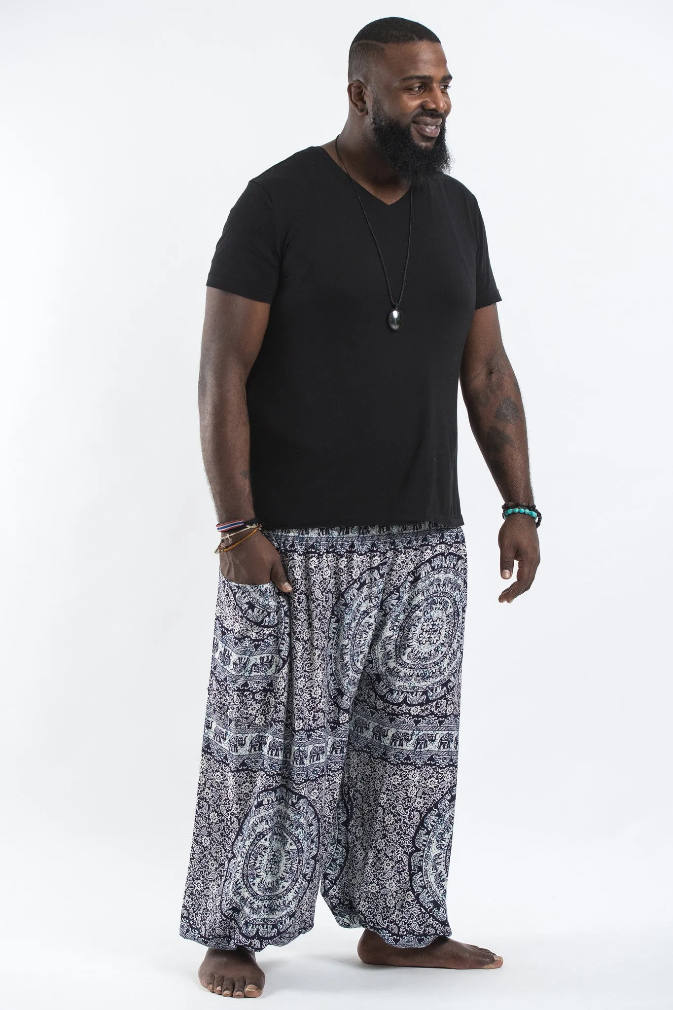 Plus Size Paisley Elephant Men's Elephant Pants in Blue