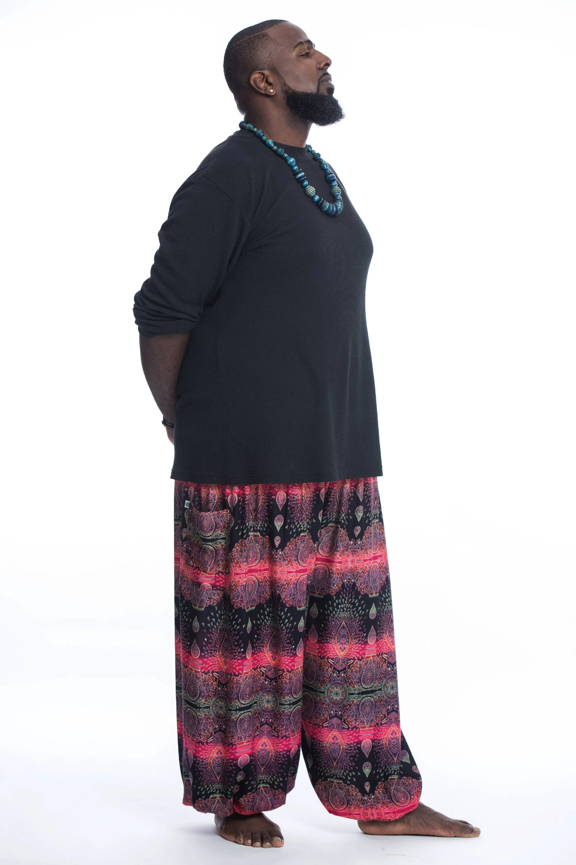 Plus Size Paisley Men's Harem Pants in Pink