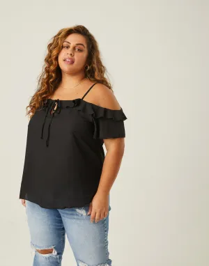 Plus Size Ruffle Neckline Chiffon Top