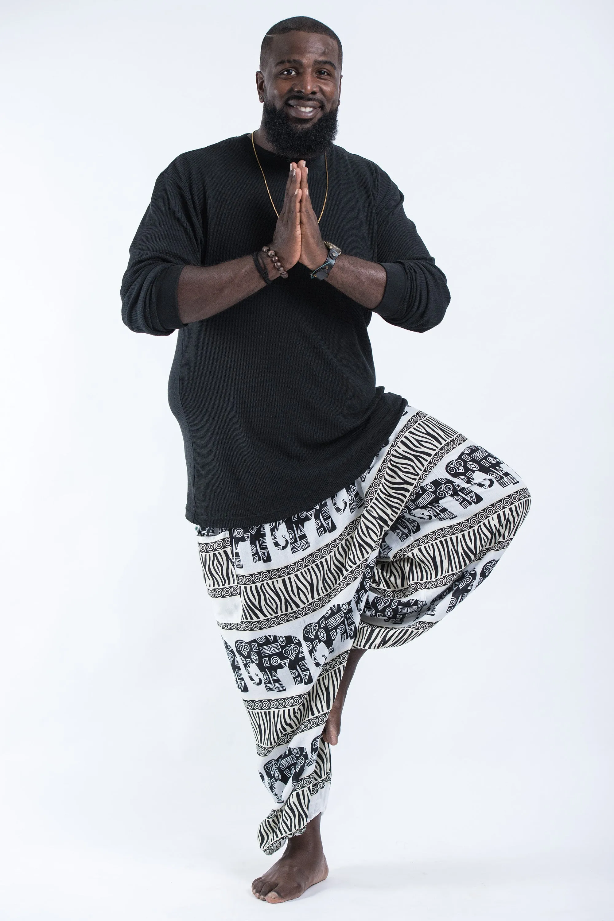 Plus Size Safari Elephant Men's Elephant Pants in White