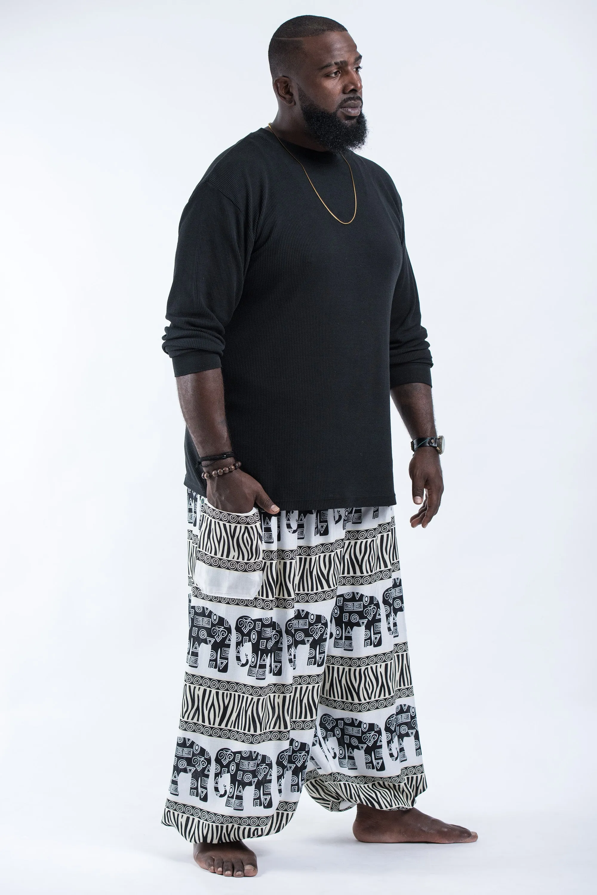 Plus Size Safari Elephant Men's Elephant Pants in White