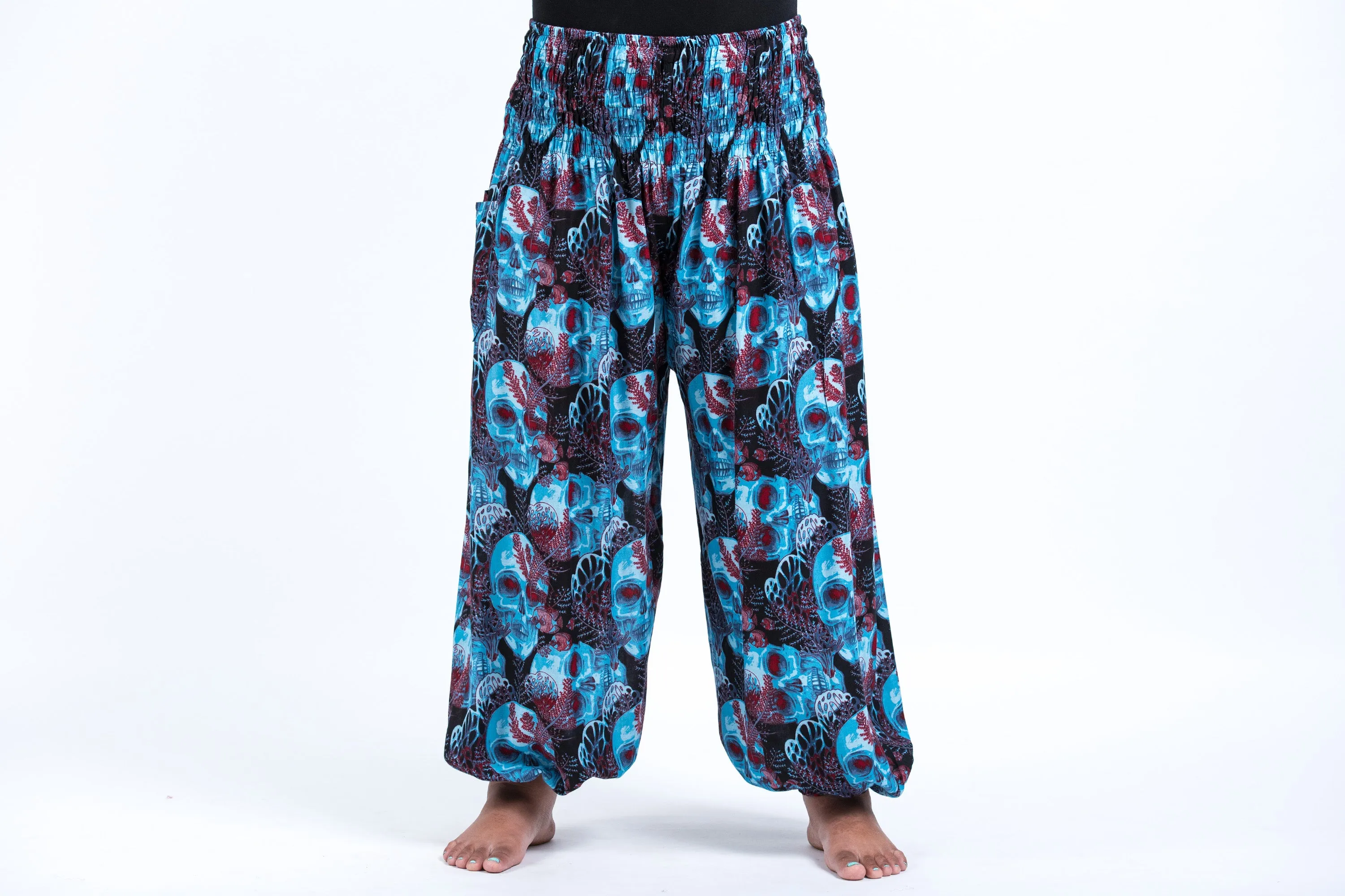 Plus Size Skulls Women's Harem Pants in Black Blue