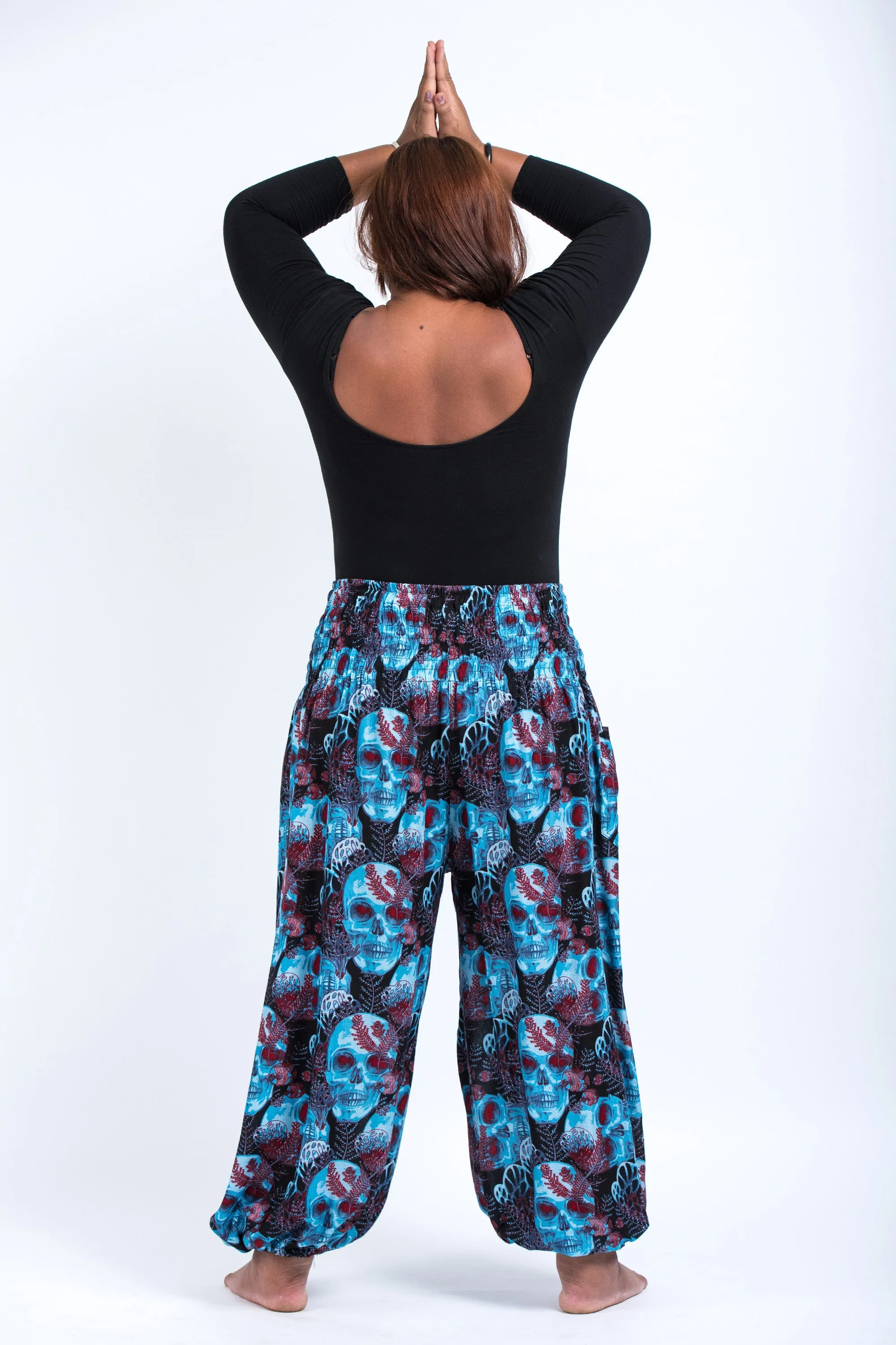 Plus Size Skulls Women's Harem Pants in Black Blue