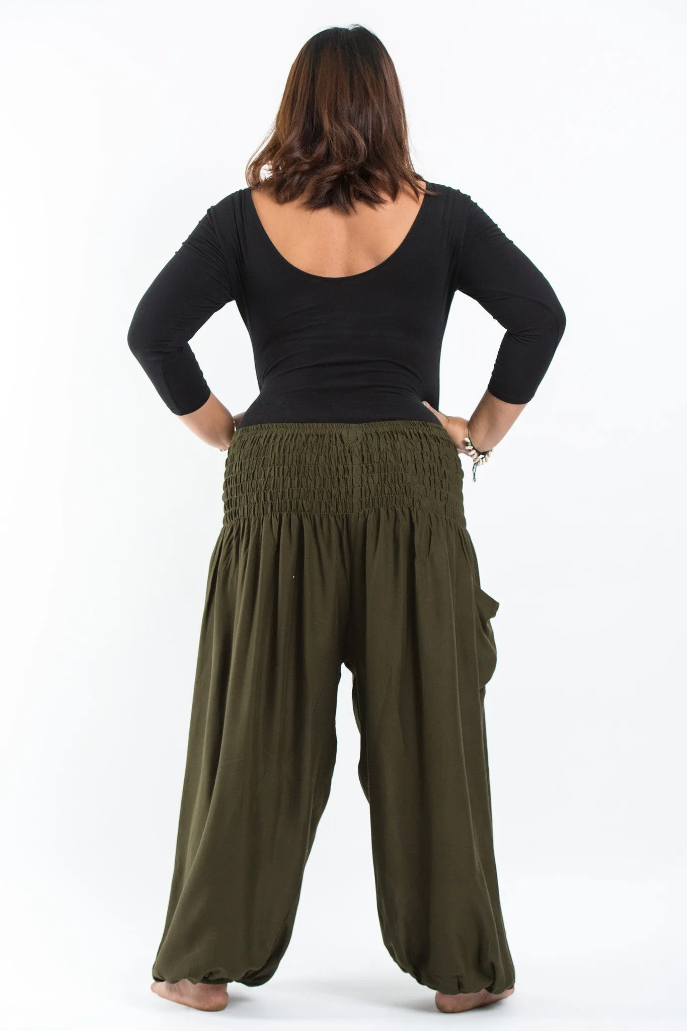 Plus Size Solid Color Women's Harem Pants in Green