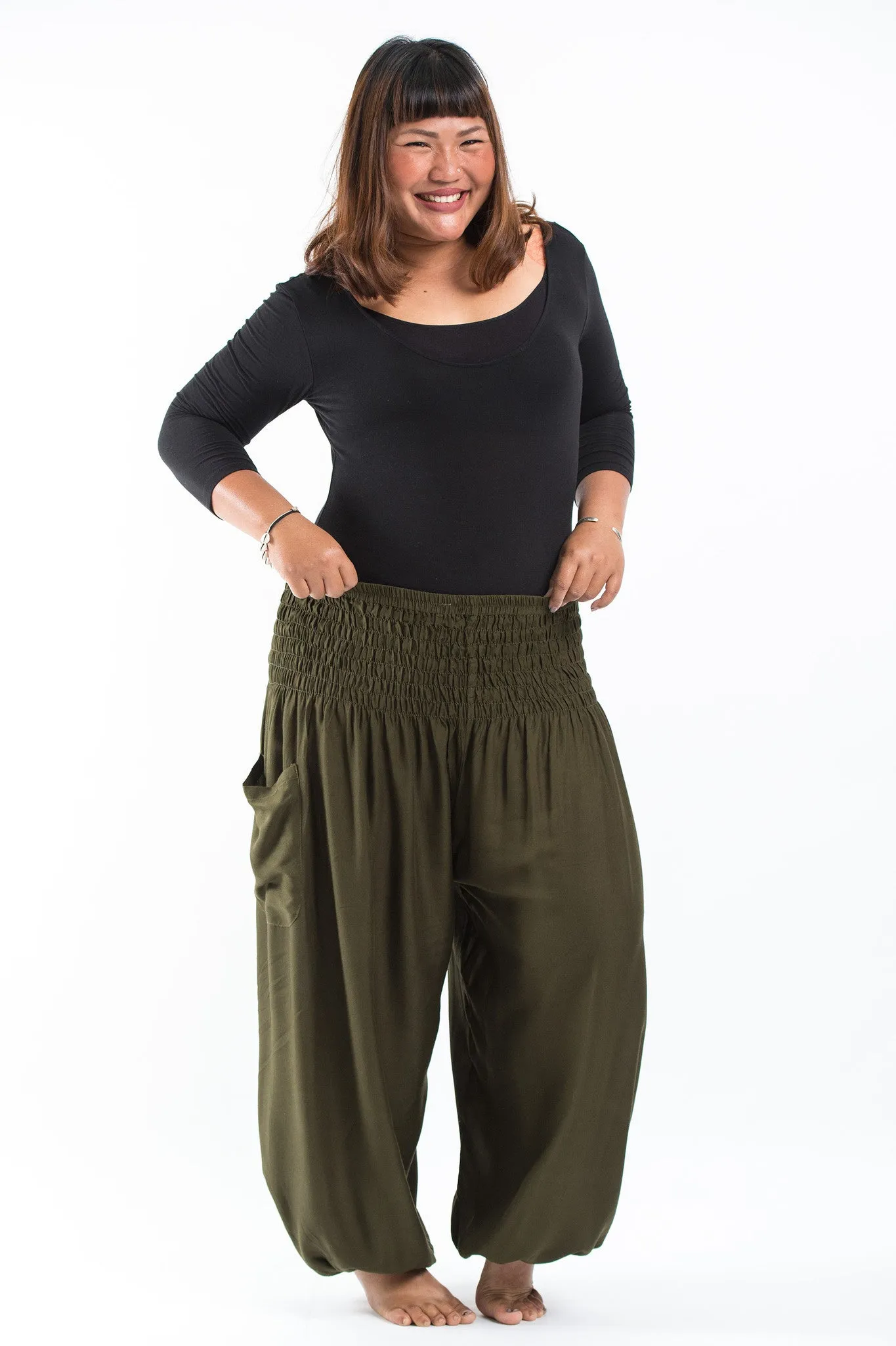 Plus Size Solid Color Women's Harem Pants in Green