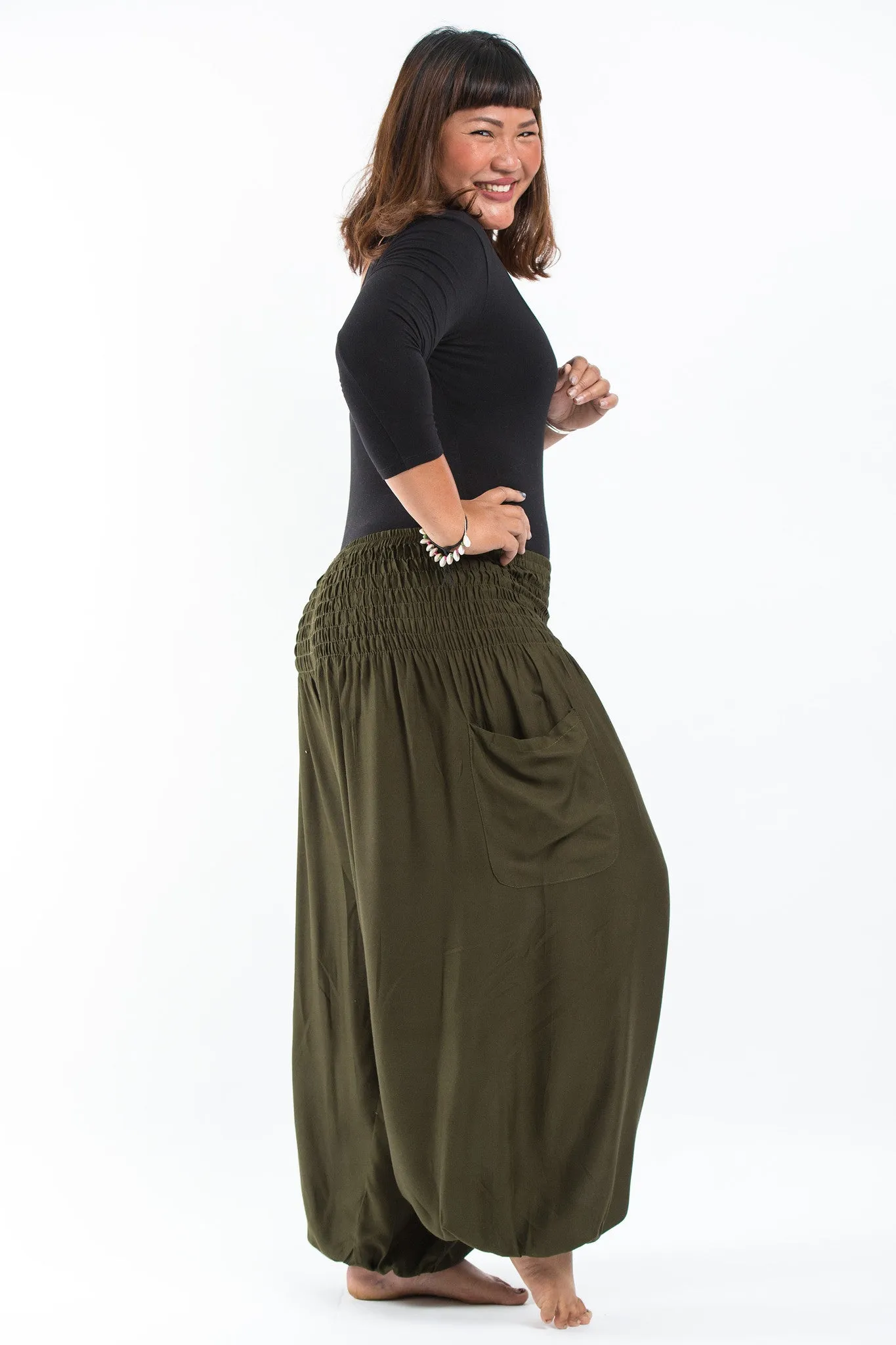 Plus Size Solid Color Women's Harem Pants in Green