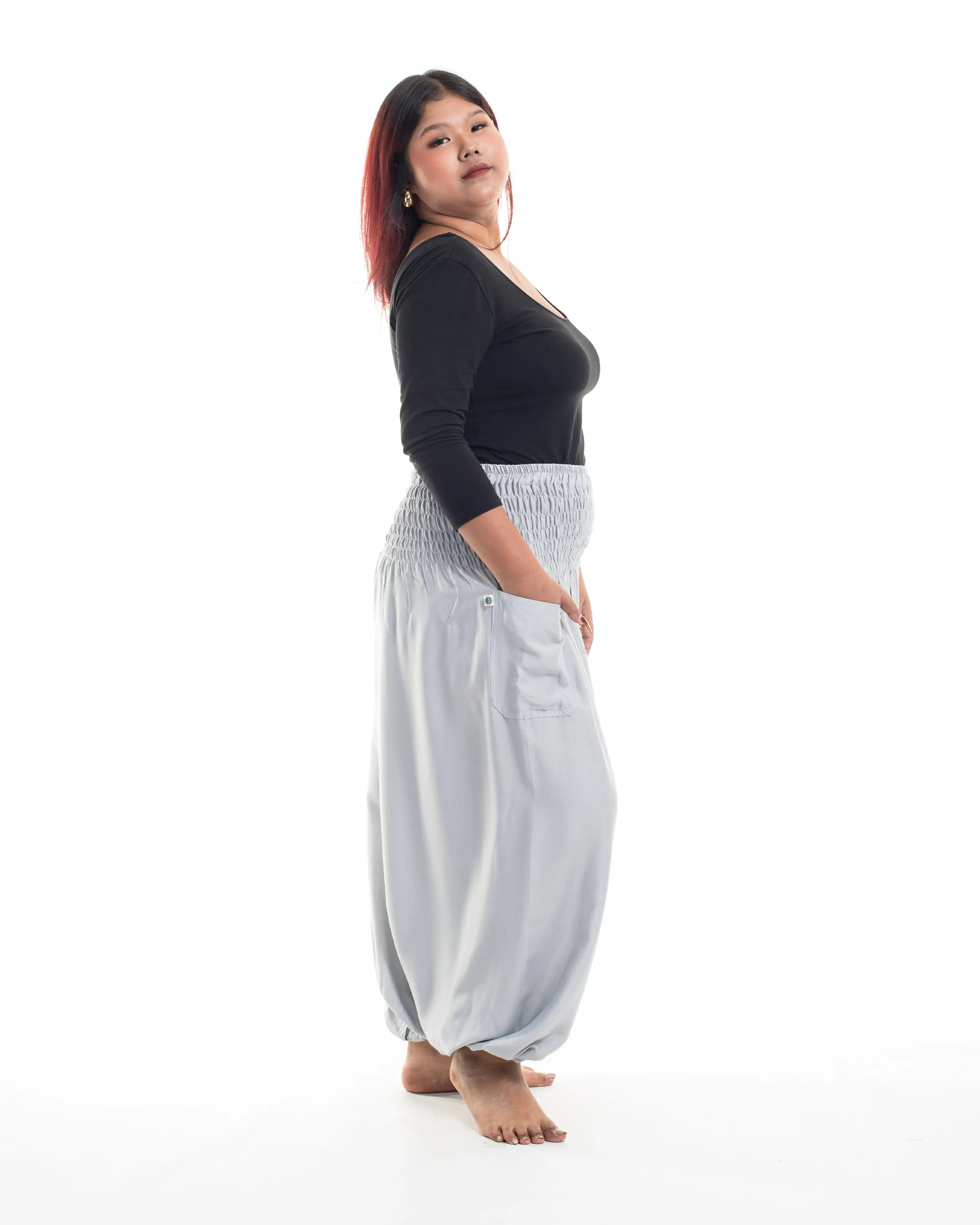 Plus Size Solid Color Women's Harem Pants in Light Gray