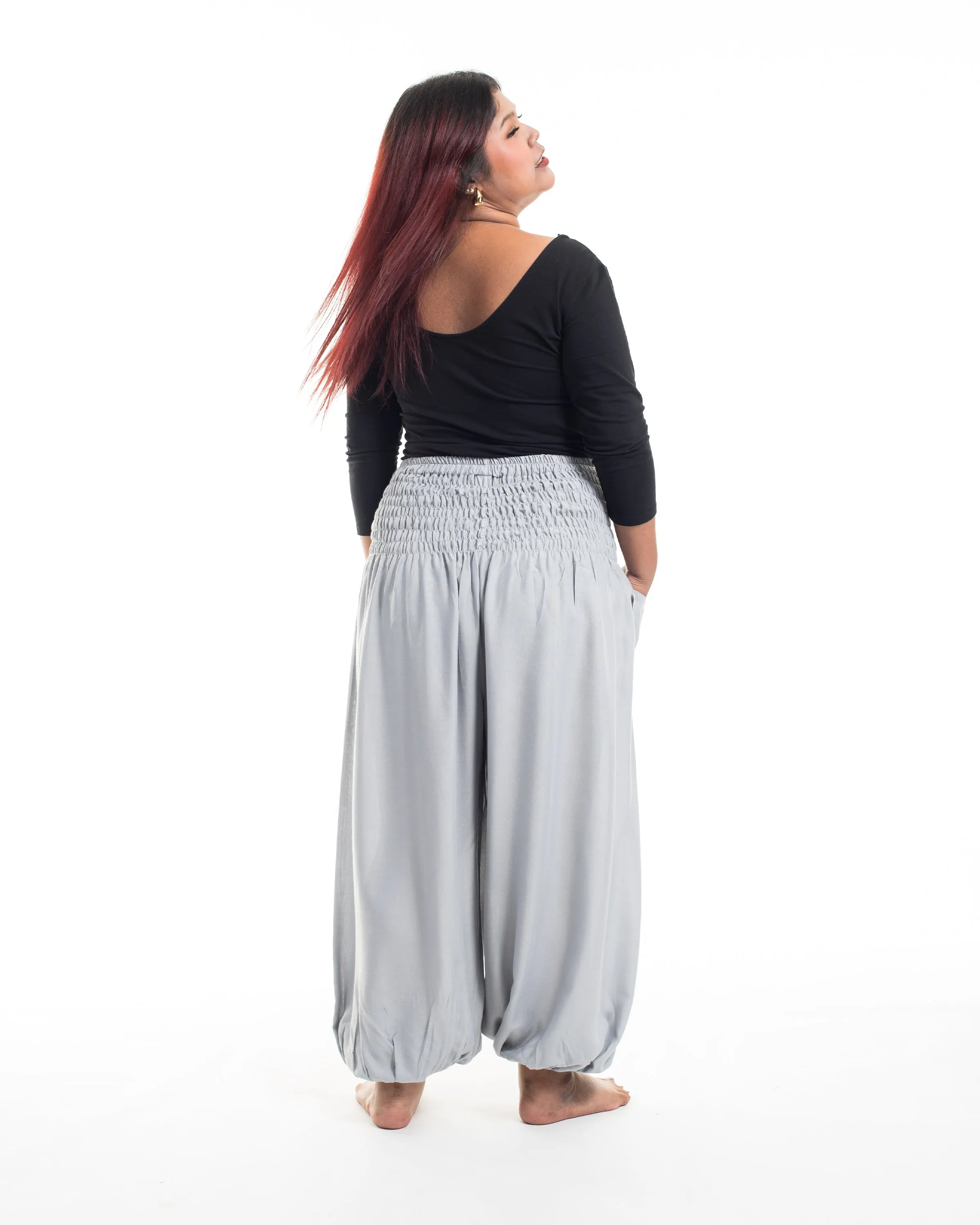 Plus Size Solid Color Women's Harem Pants in Light Gray