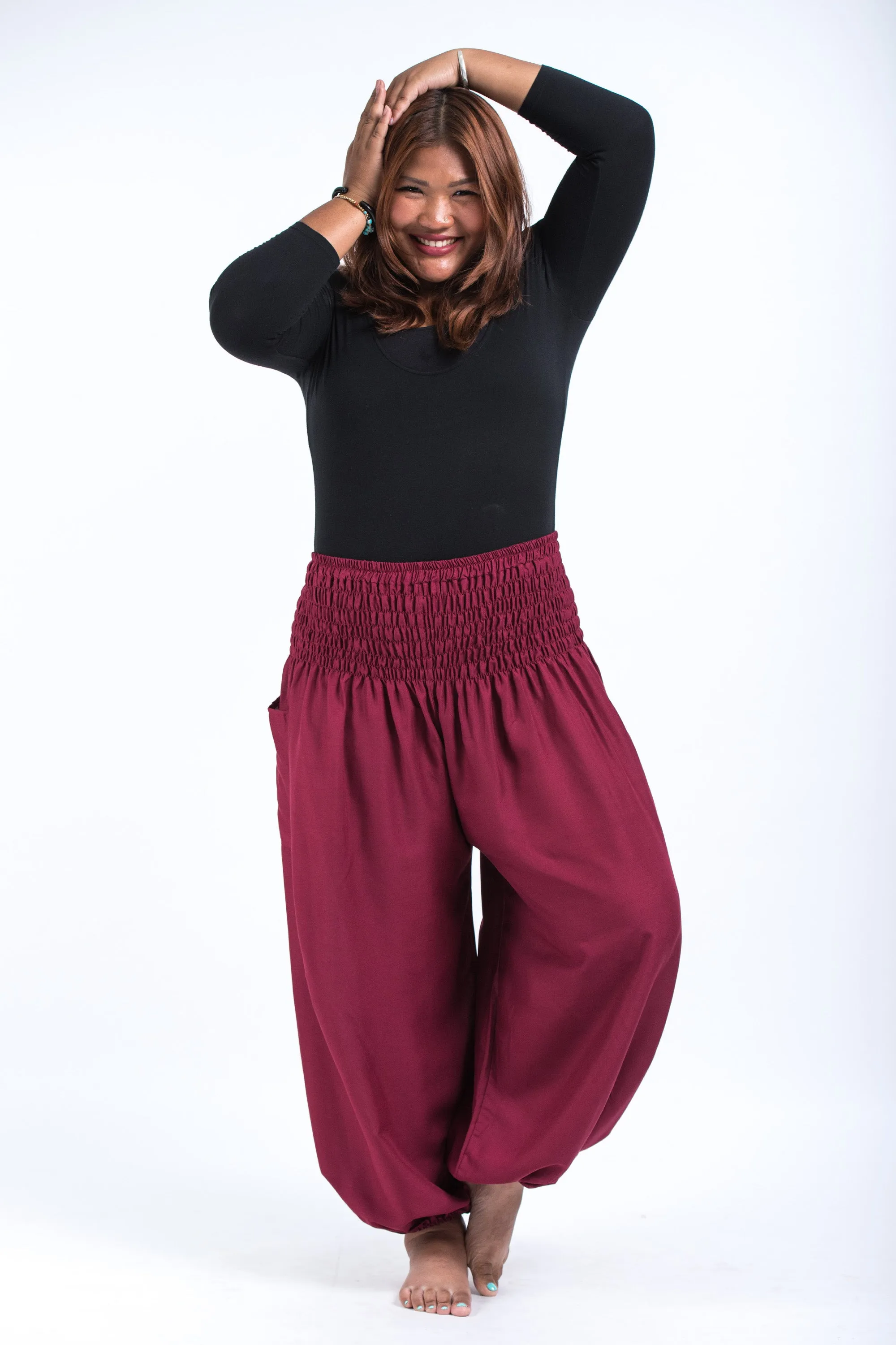 Plus Size Solid Color Women's Harem Pants in Red