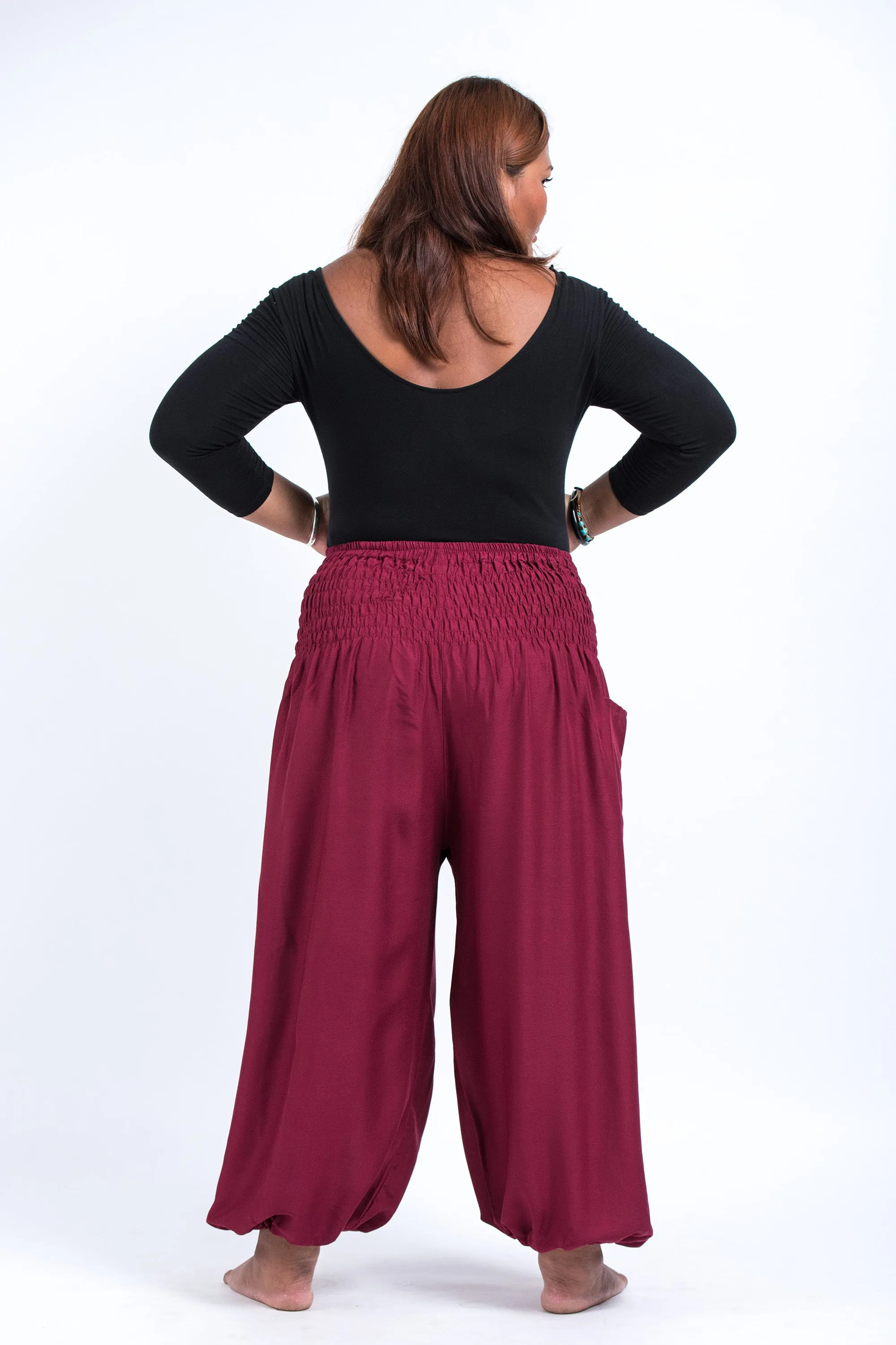 Plus Size Solid Color Women's Harem Pants in Red