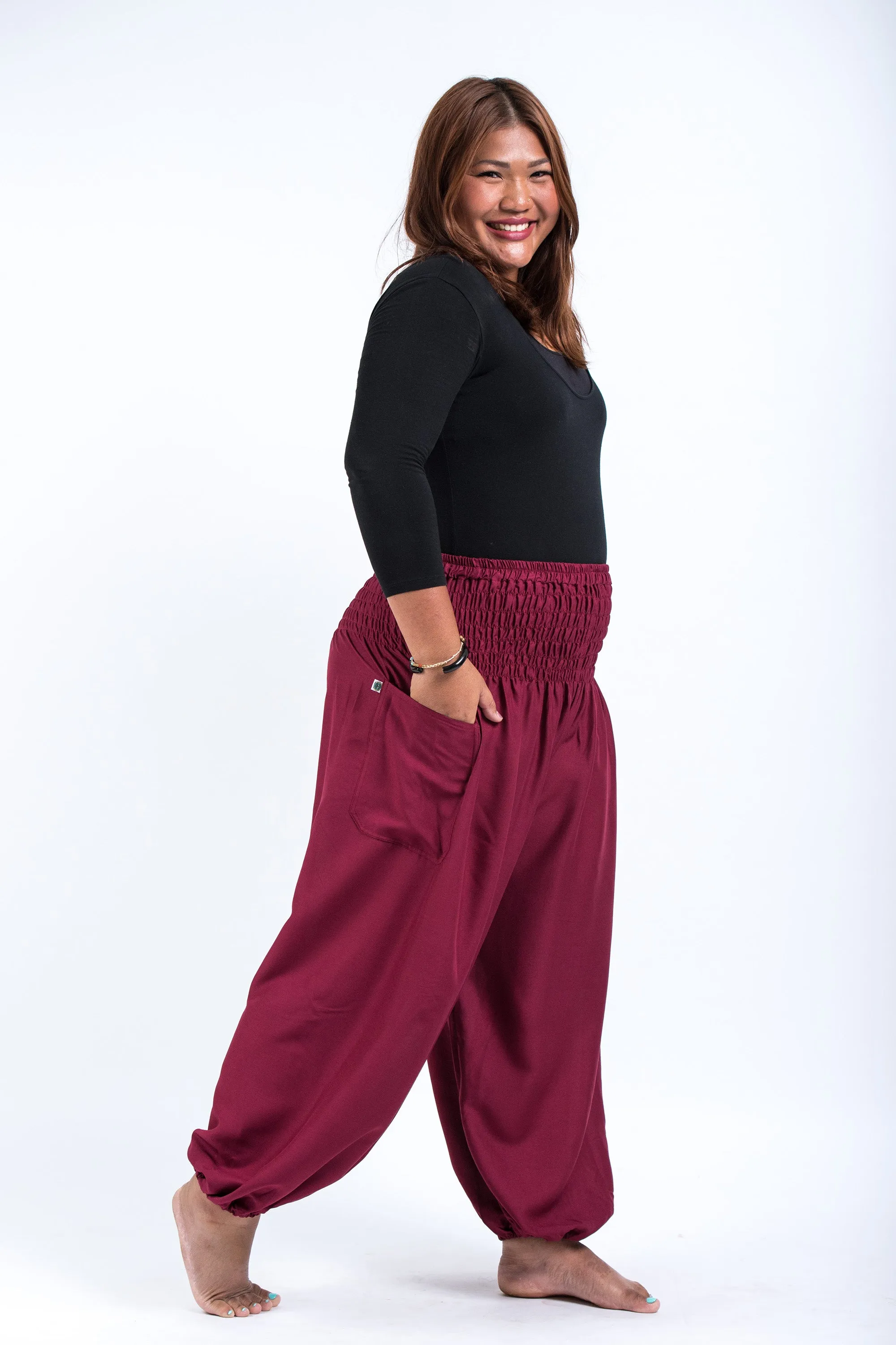 Plus Size Solid Color Women's Harem Pants in Red