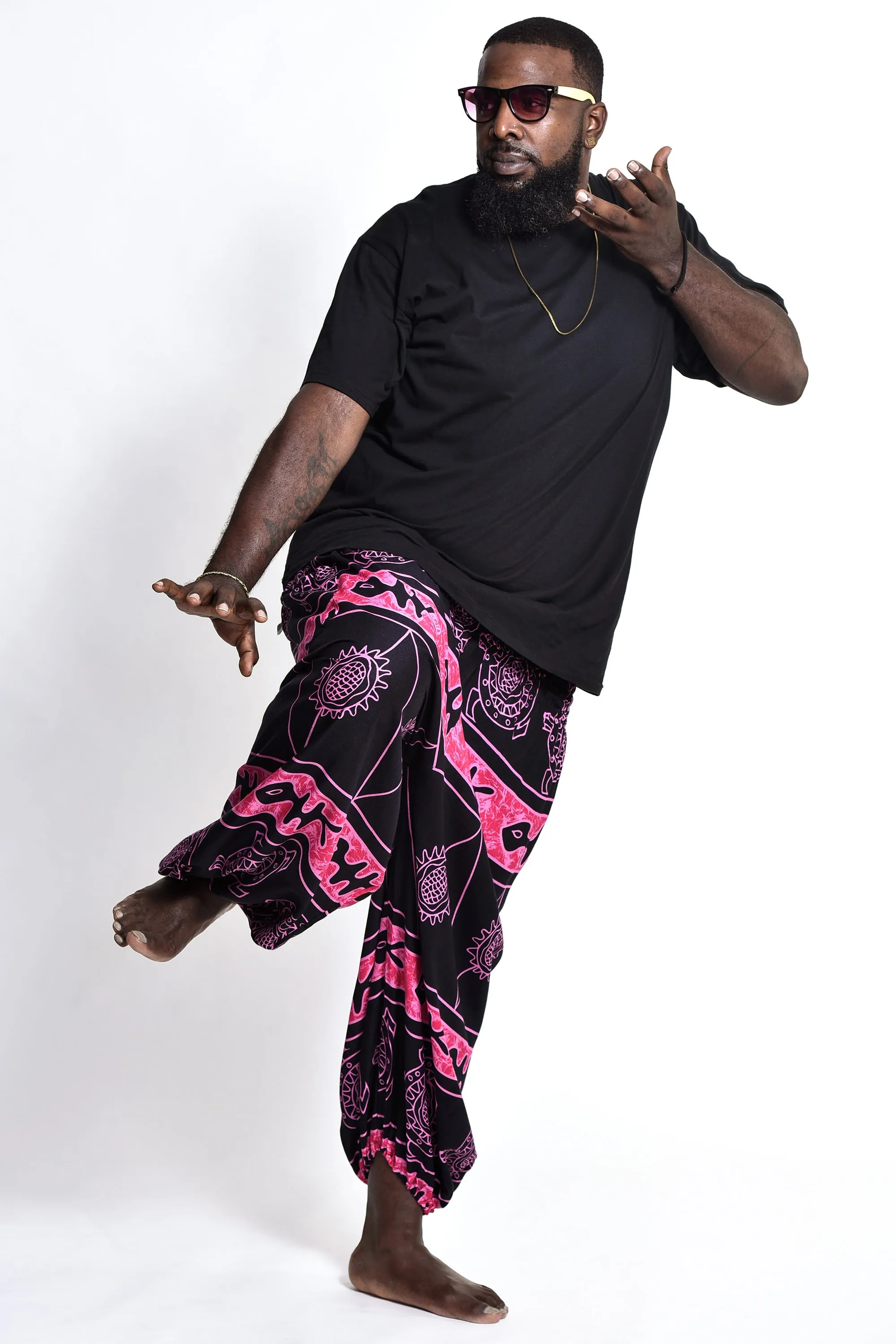 Plus Size Turtle Print Men's Harem Pants in Pink