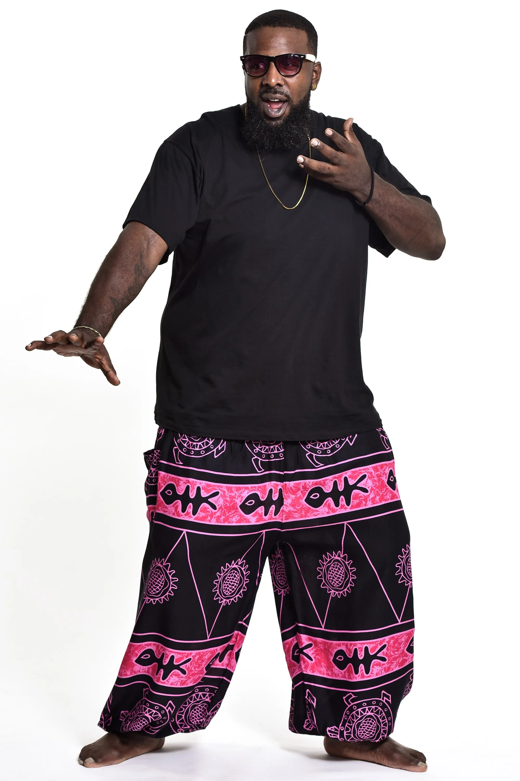 Plus Size Turtle Print Men's Harem Pants in Pink
