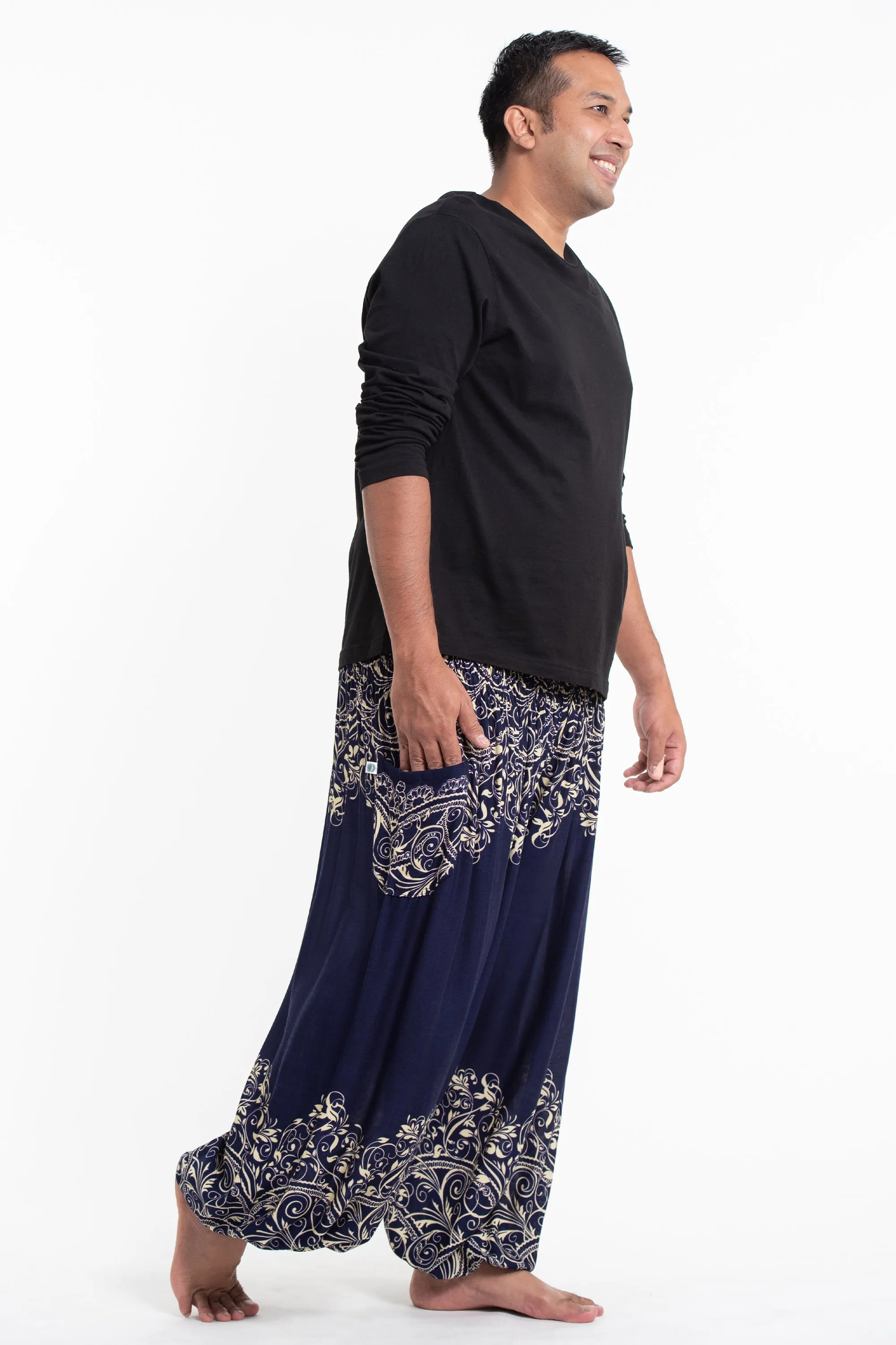 Plus Size Vines Men's Harem Pants in Blue