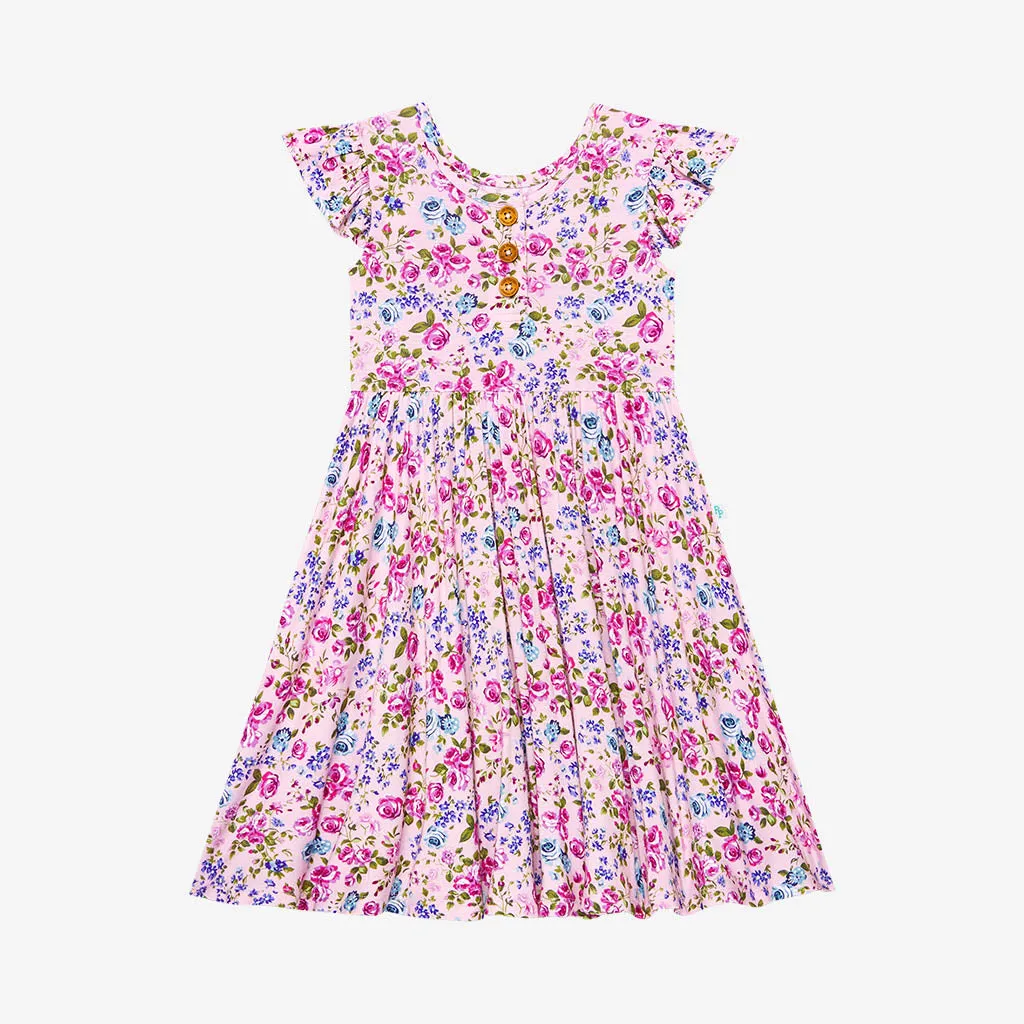 Posh Peanut Pixie Ruffled Capsleeve Henley Twirl Dress