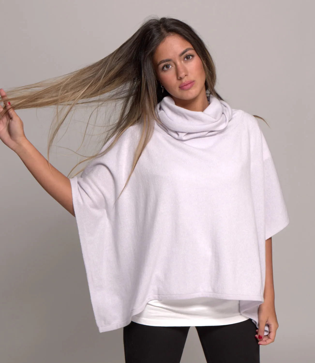 Pure Cashmere Poncho with Cowl Neck