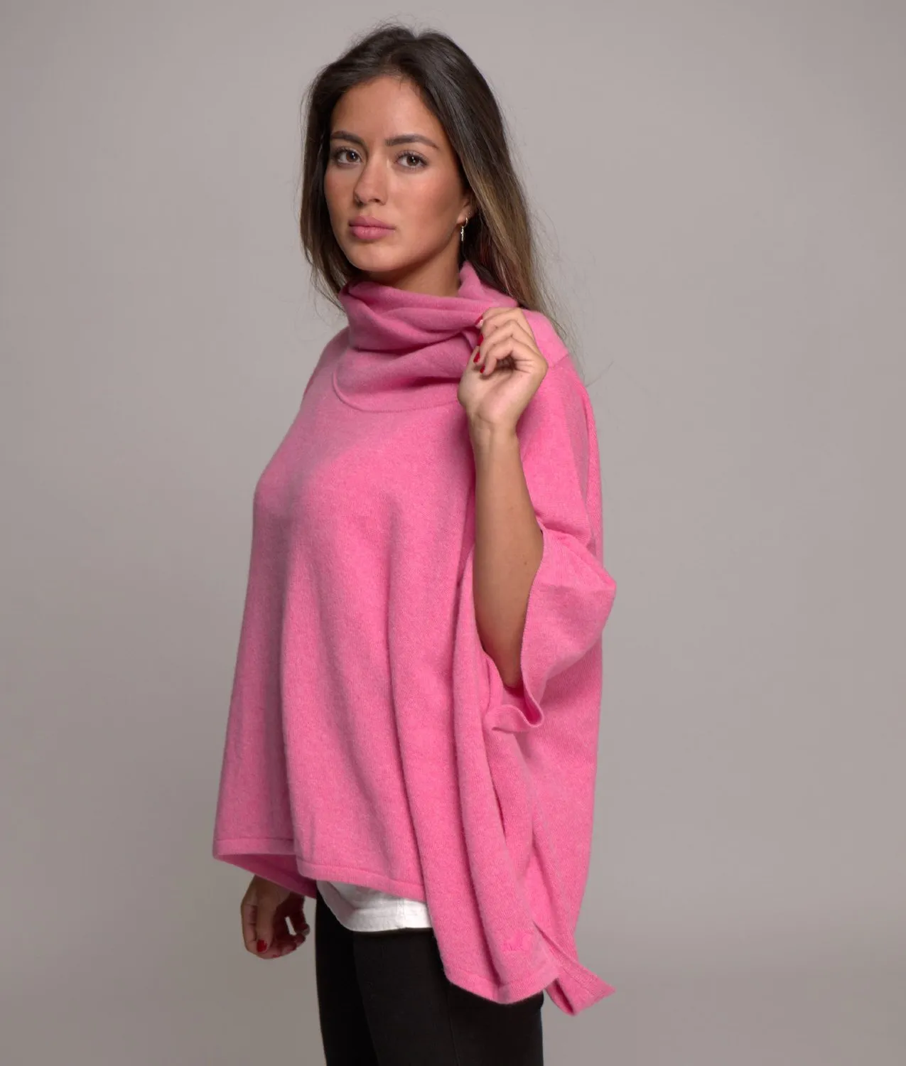 Pure Cashmere Poncho with Cowl Neck