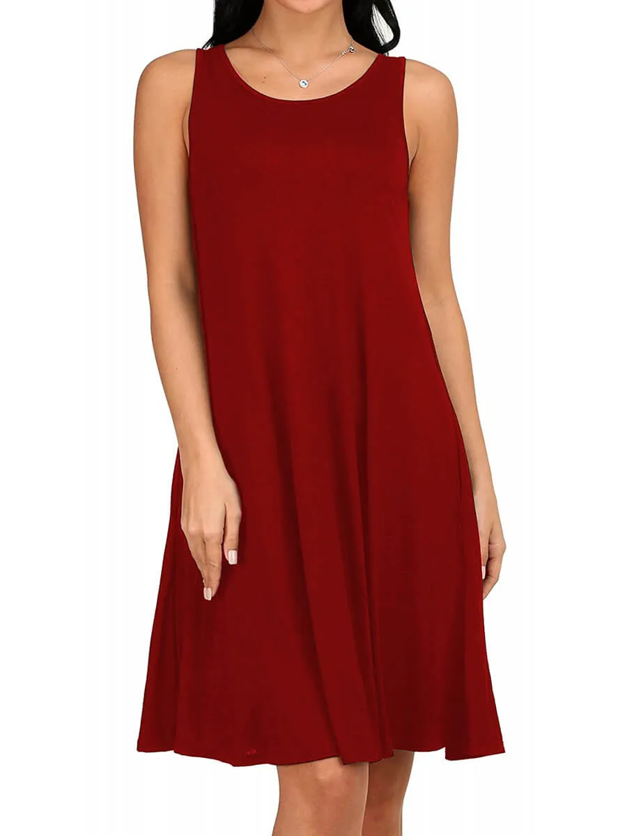 Pure Color Scoop Sleeveless Loose Short Dress