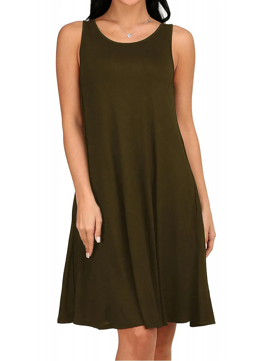 Pure Color Scoop Sleeveless Loose Short Dress