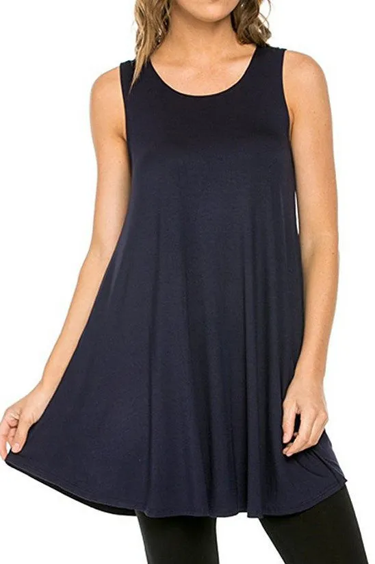 Pure Color Scoop Sleeveless Loose Short Dress